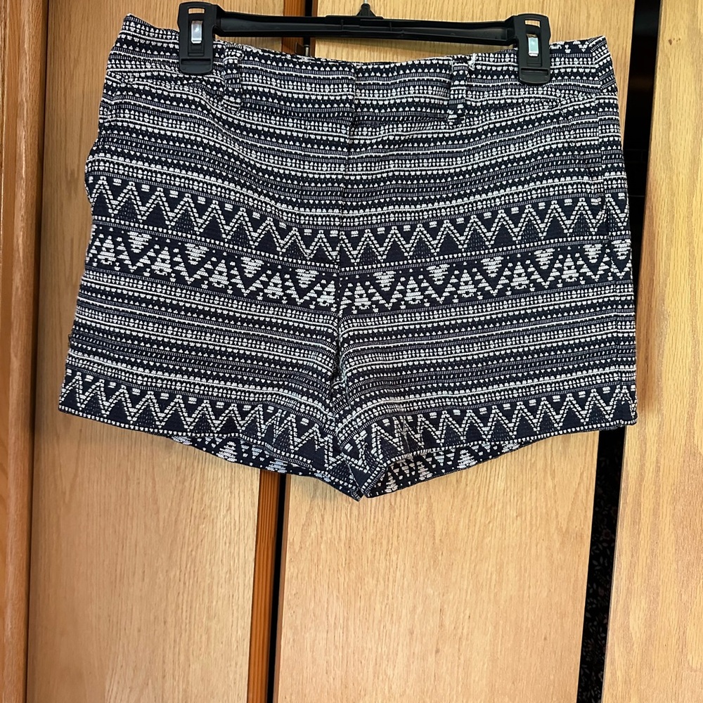 LOFT Blue and White Shorts with Geometric Print